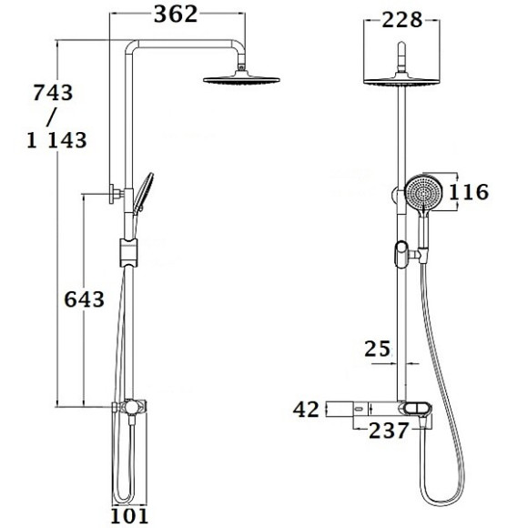 Colonne de Douche noire avec Mitigeur Thermostatique avec Boutons Poussoirs SWITCHEA by Eurosanit