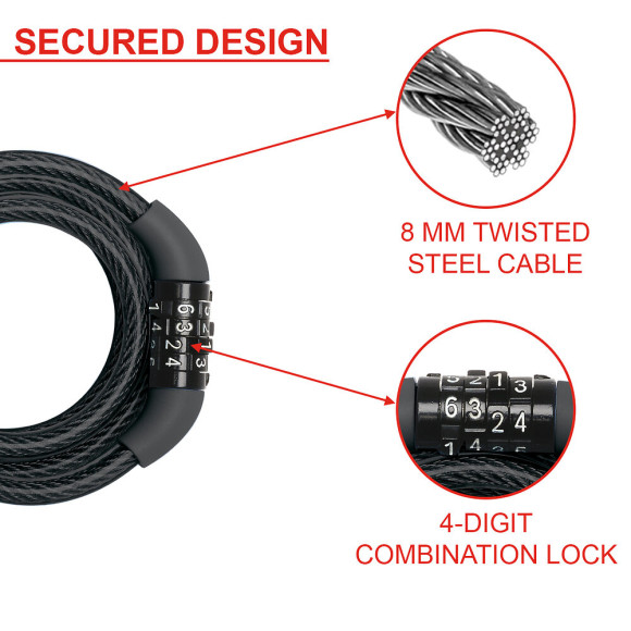 Cable antivol à  combinaison fixe 12m