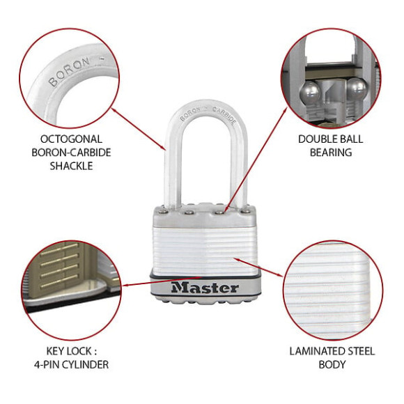 Cadenas à  clé acier laminé 45mm anse octogonale d.8xh.38mm 4 goupilles