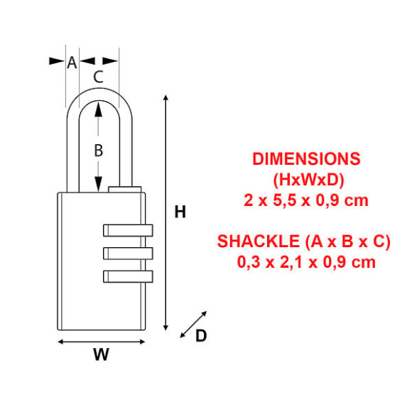 Cadenas à  combinaison programmable chrome 20mm anse d.3xh.21mm