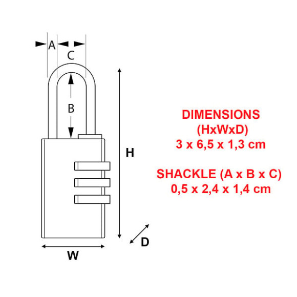 Cadenas à  combinaison programmable chrome 30mm anse d.5xh.24mm