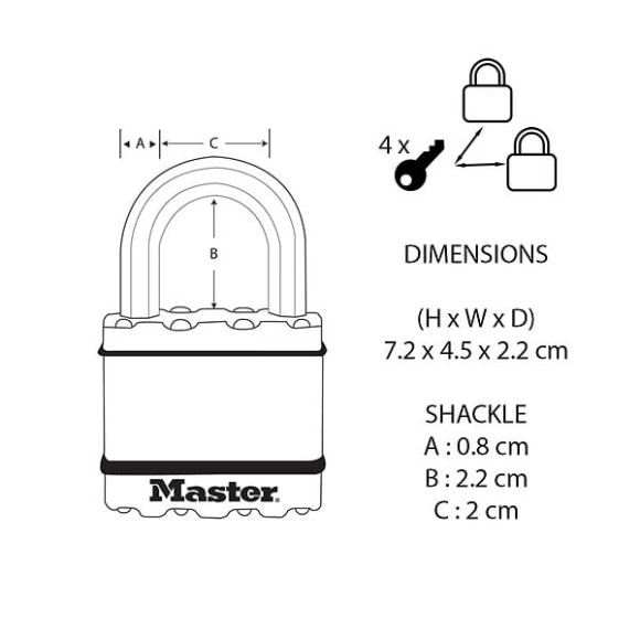 2 cadenas à  clé en acier laminé 45mm anse octogonale d.8xh.24mm