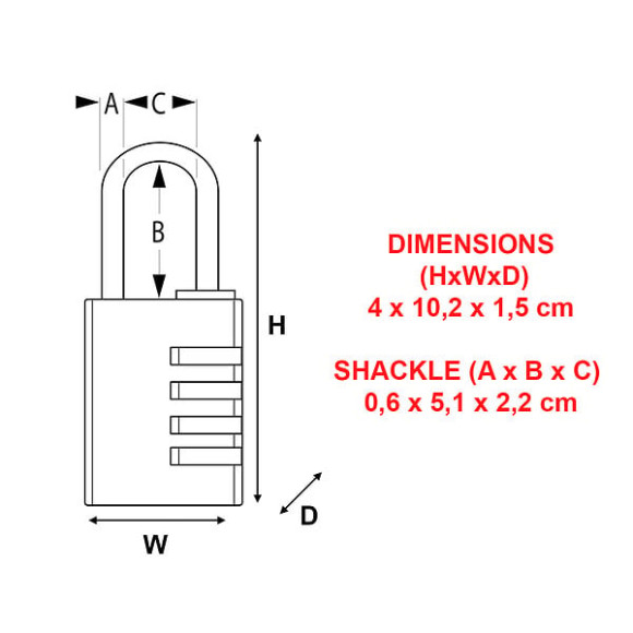 Cadenas à  combinaison programmable alu 40mm anse d.6xh.51mm