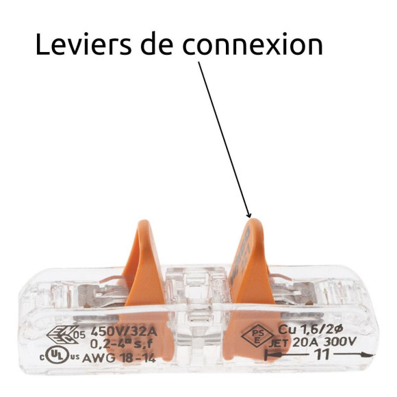 Lot de 10 bornes à  leviers IN LINE S221 - Conducteurs 0.2 à  4mm² max - Orange - Wago