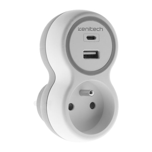 Prise 16A avec 2 chargeurs USB Blanc Gris