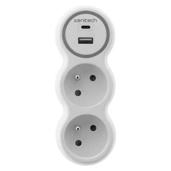 Biplite 16A et deux chargeurs USB A+C (Blanc et Gris) - ZENITECH