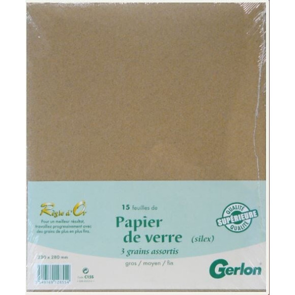 PAQUET DE 15 FEUILLES ABRASIF SILEX 230X280MM PANACHEES