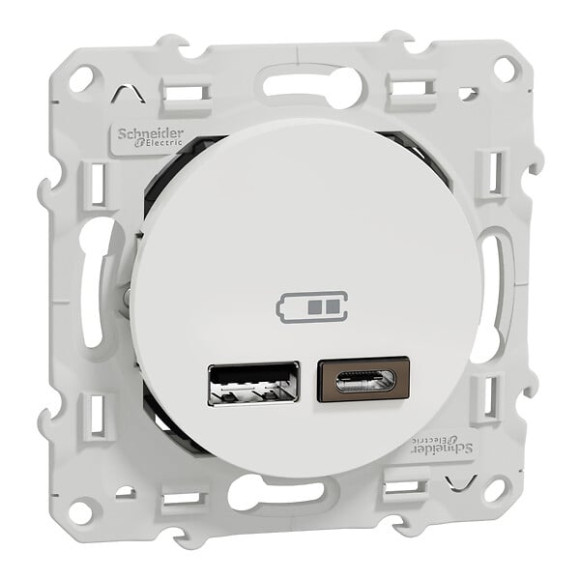 Odace - prise USB double - type A+C 12W - blanc