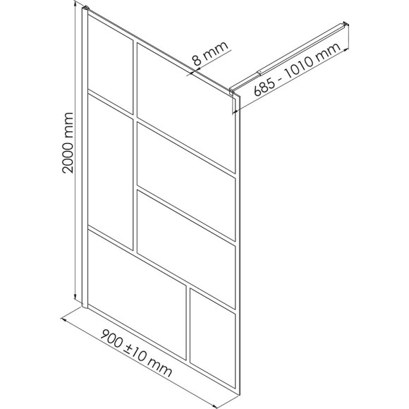 Paroi de douche FABRILIA - Verre trempé 8mm - Finition Noir mat - 90x200cm