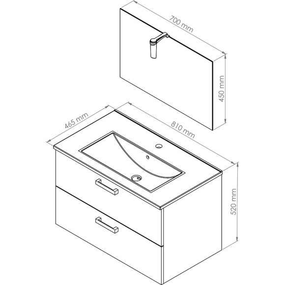 Meuble de Salle de Bain SMART - Suspendu - 80cm -  2 tiroirs - Finition Blanc