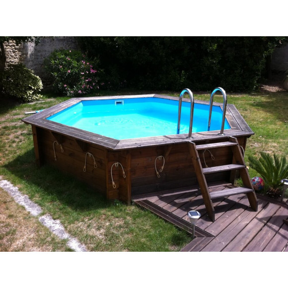 Piscine bois Azura 410 x 120 m - Liner bleu + Bâche à  bulles - Ubbink