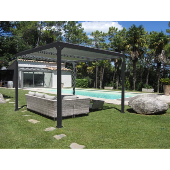 Pergola bioclimatique autoportante - Aluminium - Gris - 3x3m