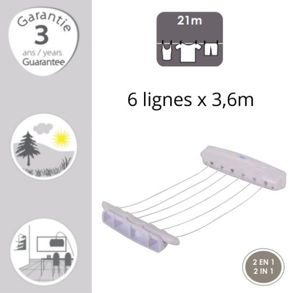 MSV Etendoir à  linge & Porte vêtements 6 fils 21M PP & PS Blanc