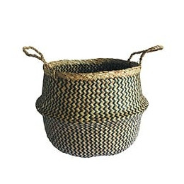 Panier en jonc de mer cloche Ethno zigzag black n°0