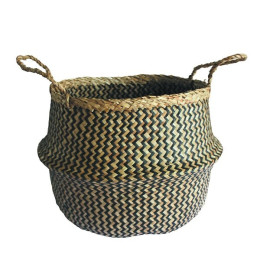 Panier en jonc de mer cloche Ethno zigzag black n°0