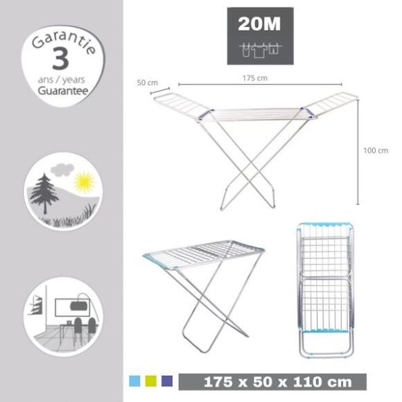 MSV Etendoir à  linge à  ailes en Alu 20M (coloris assortis)