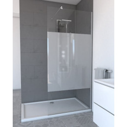 Paroi de douche à  l'italienne avec bande verre dépoli - L90xH200cm