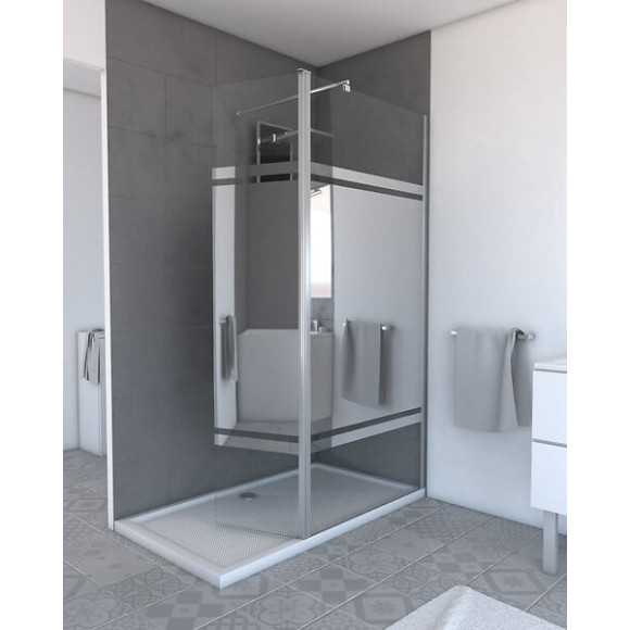 Volet pivotant bande miroir pour paroi de douche italienne - 40x200cm