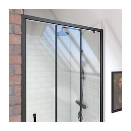 Paroi porte de douche pivotante type industriel - 80x200cm - PROFILE NOIR MAT - verre 6mm