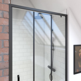 Paroi porte de douche pivotante type industriel - 80x200cm - PROFILE NOIR MAT - verre 6mm