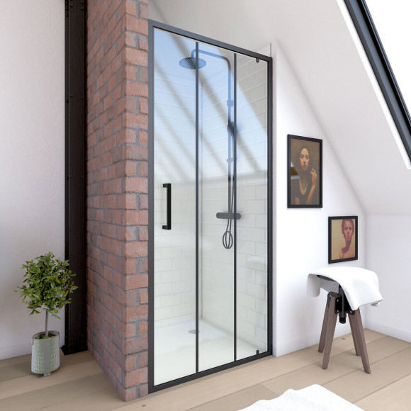 Paroi porte de douche pivotante type industriel - 80x200cm - PROFILE NOIR MAT - verre 6mm