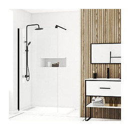 Paroi de Douche 100x200cm - Verre Trempé Transparent 8mm - Profilé Noir - FREEDOM 2 BLACK