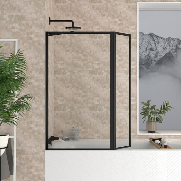 Pare baignoire avec Volet Pivotant 70+30x130cm - Finition Noir Mat - DARK CONTOURING SCREEN