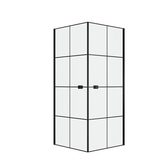 Portes de Douche en Angle 80x80x190 cm - Motifs carrés - Profilés Noir Mat - BLACK CUBE