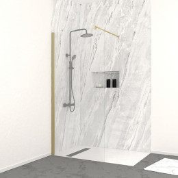 Paroi de douche à  l'italienne 90x200 cm verre trempé 8 mm - Finition Or Doré Brossé - FREEDOM 2 GOLD