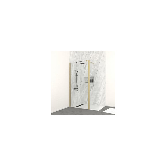 Volet pivotant pour paroi de douche fixe - 40x200cm - Verre transparent 6mm - Profile Or Doré Brossé