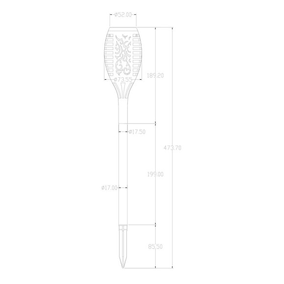 Torche solaire en résine 12 LED ambrée vacillantes Ã 73cm H47cm