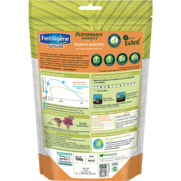 Engrais Performance Organics agrumes plantes méditerranéennes 700g