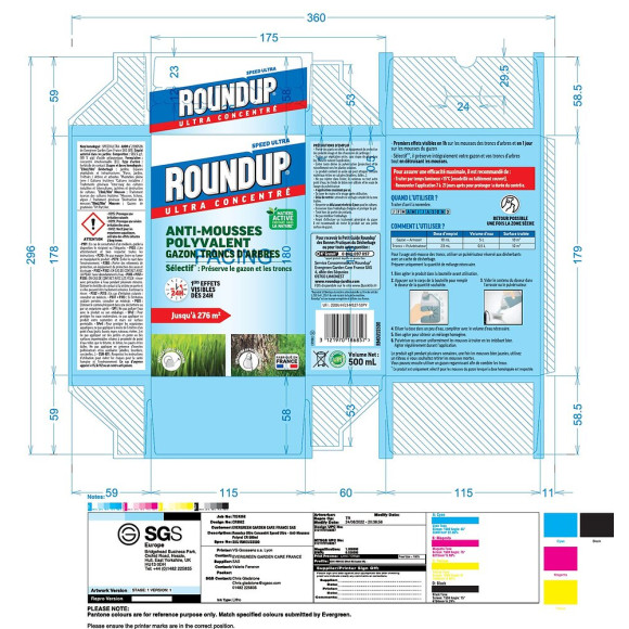 ROUNDUP Anti-mousses Concentré Gazon et Troncs d'Arbres 500 ml