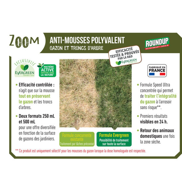 ROUNDUP Anti-mousses Concentré Gazon et Troncs d'Arbres 500 ml