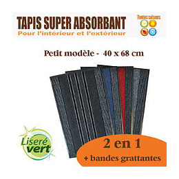 Tapis absorbant LISERE VERT 2 en 1 petit modèle 40x68 cm