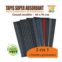 Tapis absorbant LISERE VERT 2 en 1 grand modèle L.91xl.60cm