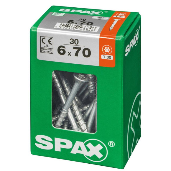 Lot De 30 Vis Acier Tête Fraisée Torx Spax Diam.6 Mm X L.70 Mm