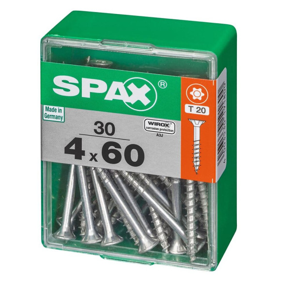 Lot De 30 Vis Acier Tête Autofraisée Plate Spax Diam.4 Mm X L.60 Mm