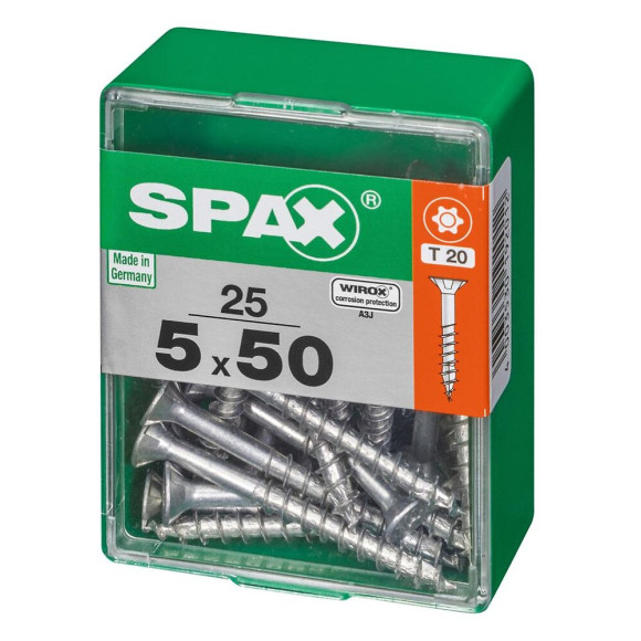 Lot De 25 Vis Acier Tête Autofraisée Plate Spax Diam.5 Mm X L.50 Mm