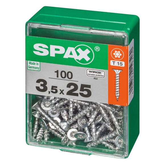 Lot De 100 Vis Acier Tête Autofraisée Plate Spax Diam.3.5 Mm X L.25 Mm