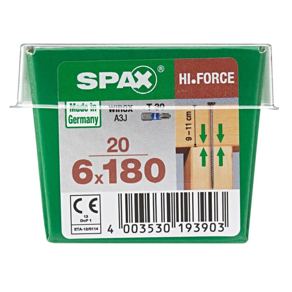 Lot De 20 Vis Acier Tête Fraisée Bombée Torx Spax Diam.6 Mm X L.180 Mm