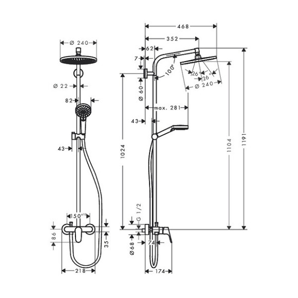 Hansgrohe Set de douche Showerpipe Crometta S 240 1jet mitigeur mécanique (27269000)