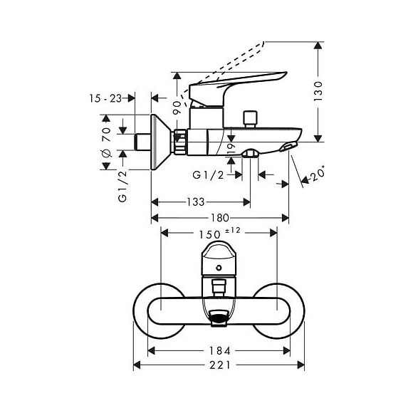 Mitigeur bain douche mécanique HANSGROHE Logis E chromé