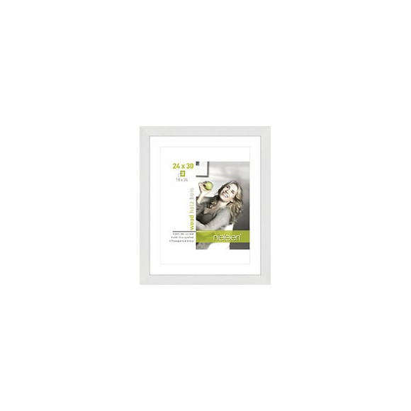 Cadre Bois Blanc 24x30 avec Passe Partout Ouverture pour Photo 18x24