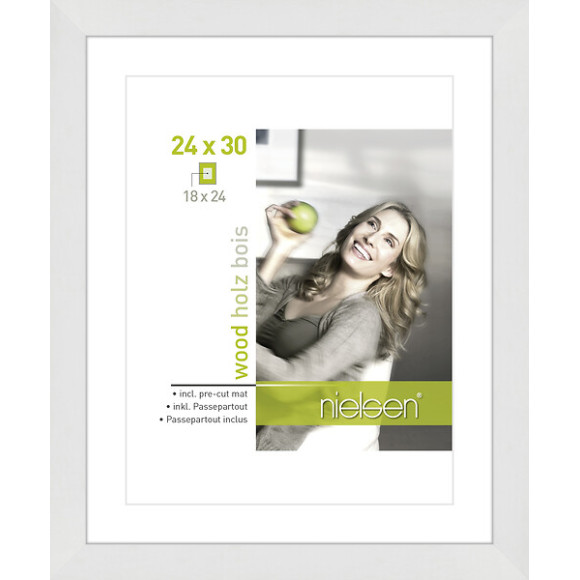 Cadre Bois Blanc 24x30 avec Passe Partout Ouverture pour Photo 18x24