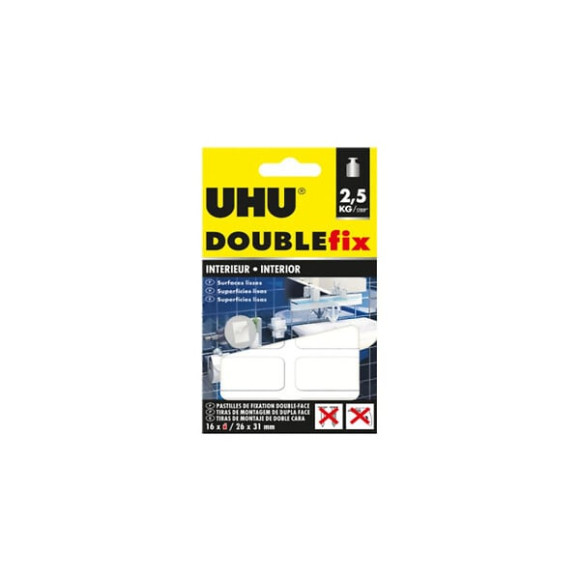 Pastilles adhésives UHU Doublefix Extra Fort Intérieur - 16 pastilles - 36450