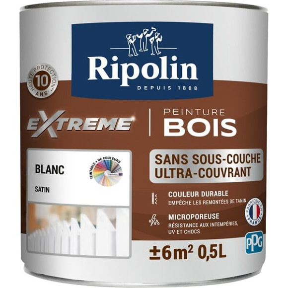 Peinture RIPOLIN Extrême Bois Microporeuse Satin 05L Blanc