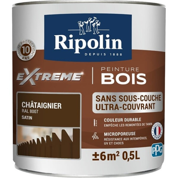 Peinture RIPOLIN Extrême Bois Microporeuse Satin 05L Chataignier