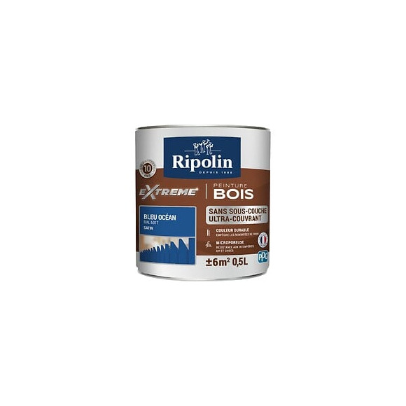 Peinture RIPOLIN Extrême Bois Microporeuse Satin 05L Bleu Océan