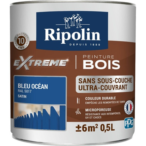 Peinture RIPOLIN Extrême Bois Microporeuse Satin 05L Bleu Océan